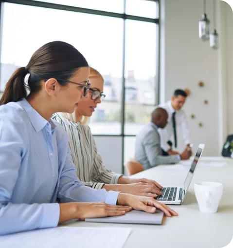 Woman consulting with client on AI solutions